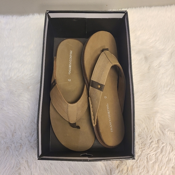 NEW Franco Fortini Mens Sandals Flip Flop Thong Brown Leather Shoes 12 & 13 - Picture 6 of 6